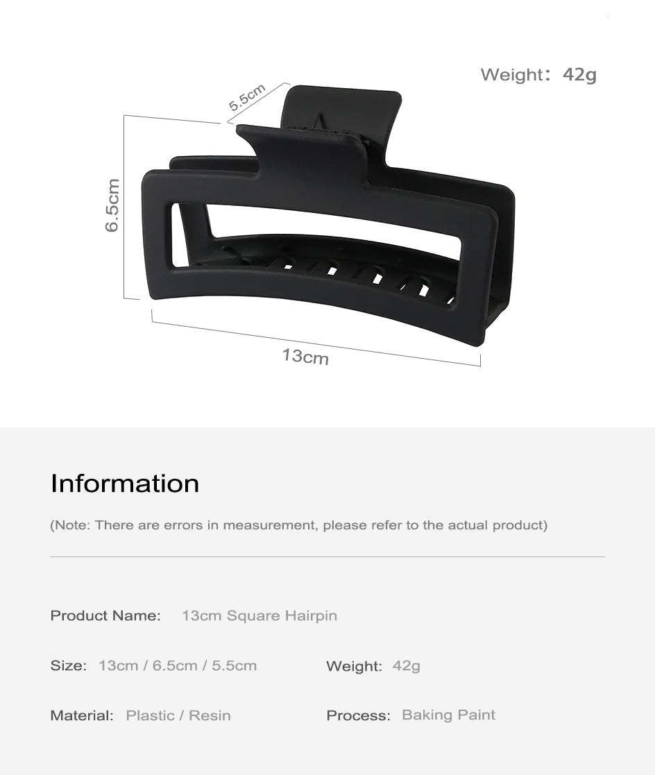 13CM Oversized Frosted Square Shark Clip – Thick Hair Accessory for Women & Girls