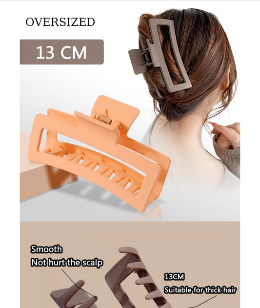 13CM Oversized Frosted Square Shark Clip – Thick Hair Accessory for Women & Girls
